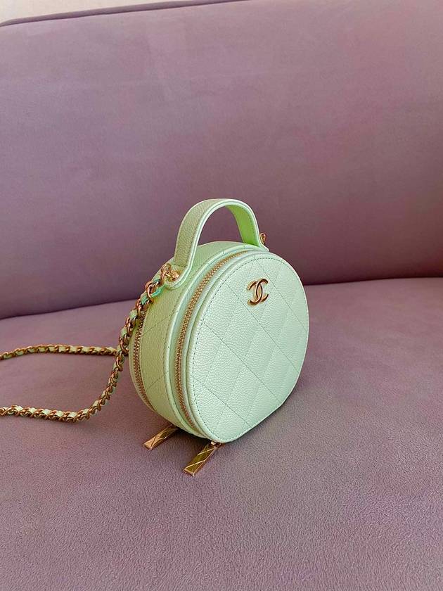 Top handle round bag cosmetic cross bag caviar mint champagne gold AP2502 - CHANEL - BALAAN 5