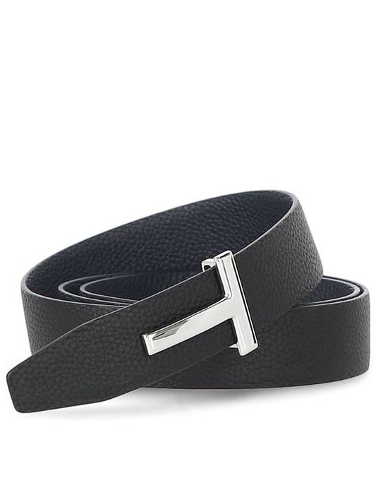 Sliver Soft Grain Leather T Icon Belt Dark Navy Black - TOM FORD - BALAAN 2