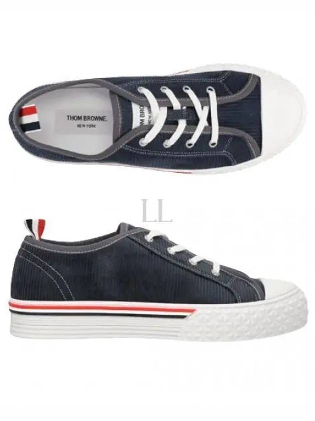 Cotton Lace-Up Low Top Sneakers Navy - THOM BROWNE - BALAAN 2