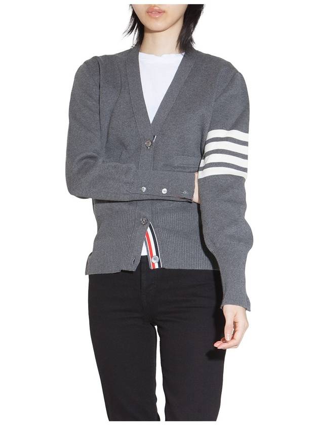 Cotton 4-Bar Milano Classic V-Neck Cardigan Medium Grey - THOM BROWNE - BALAAN 6