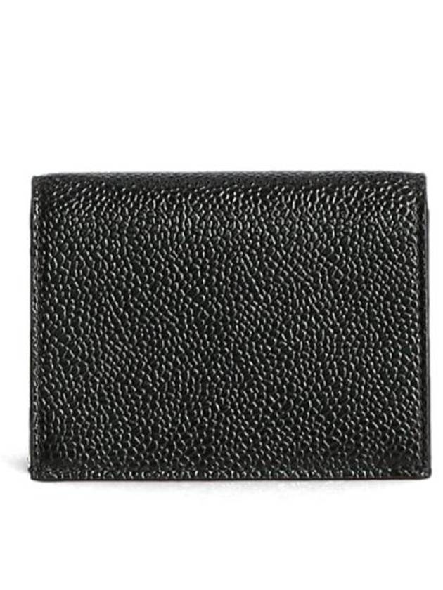 Pebble Grained Leather Double Card Wallet Black - THOM BROWNE - BALAAN 4