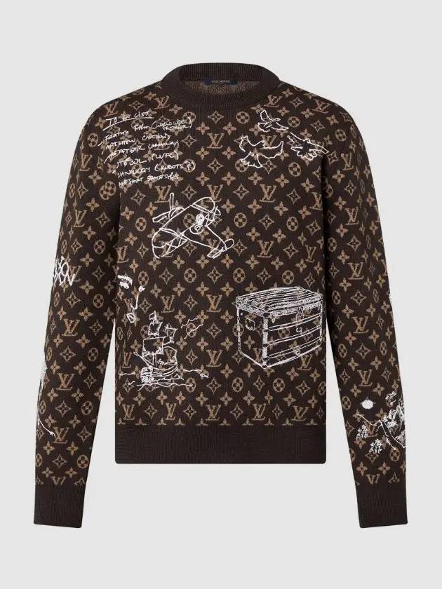 Monogram Embroidered Wool Crew Neck Knit Top Dark Brown - LOUIS VUITTON - BALAAN 7