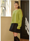 Women's Elated Wool Semi-Cropped Knit Top Light Green - MICANE - BALAAN 5