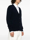 Heart Logo V Neck Cashmere Cardigan Navy - AMI - BALAAN 5