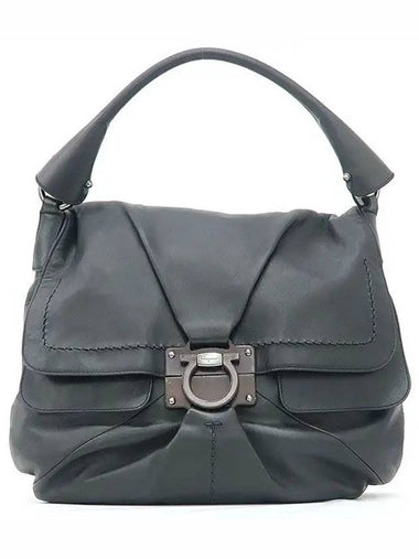 Ferragamo 21 B285 Gancini logo decorated black leather big hobo shoulder bag - SALVATORE FERRAGAMO - BALAAN 1