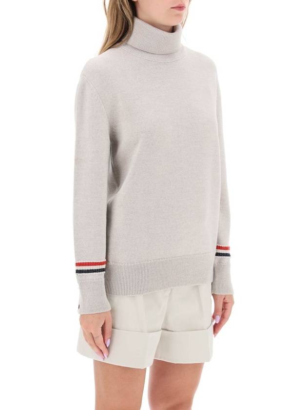 Women's Jersey Stitch Wool Turtleneck Beige - THOM BROWNE - BALAAN 3