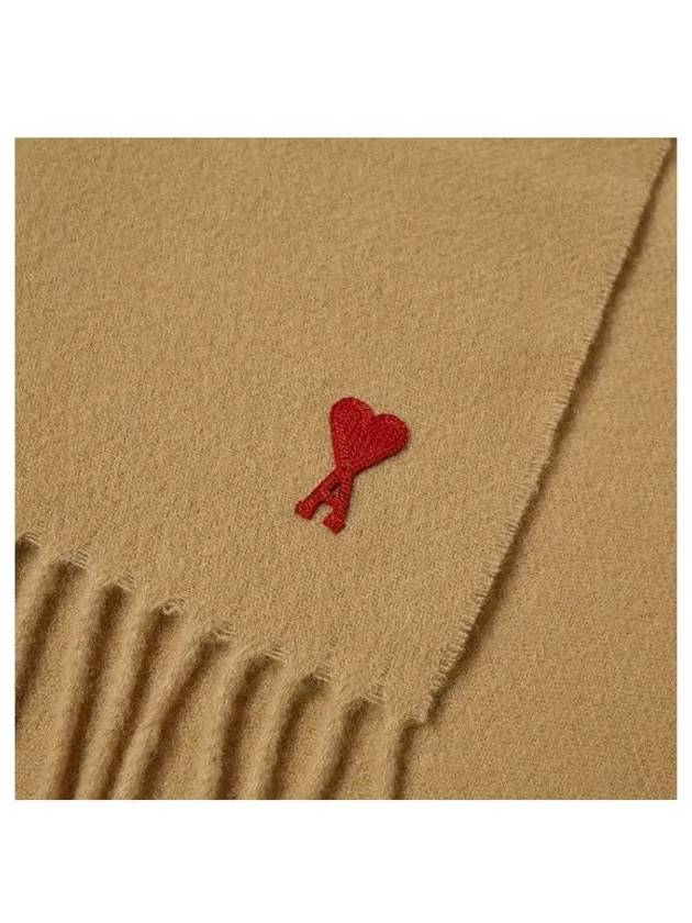 Small Heart Logo Wool Scarf Beige - AMI - BALAAN 4