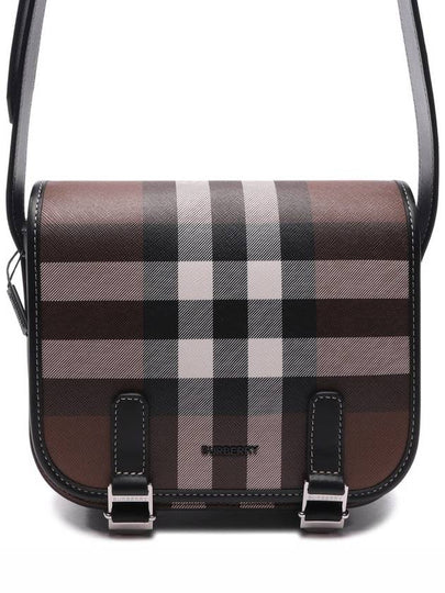 Check Print Leather Messenger Bag Dark Birch Brown - BURBERRY - BALAAN 2