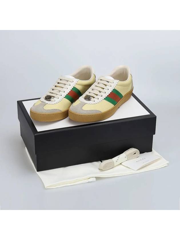 GG Web Leather Striped Low Top Sneakers Oatmeal - GUCCI - BALAAN 7