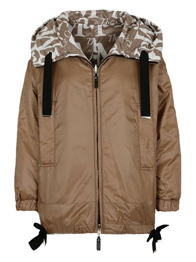 Reversible Logo Hooded Padded Jacket Brown - MAX MARA - BALAAN.