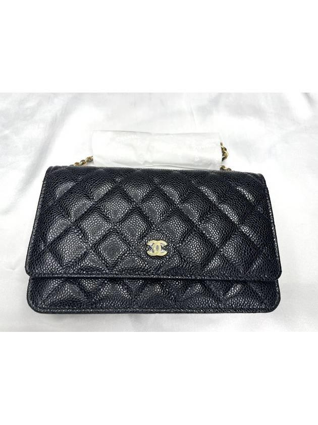 Classic Wallet On Chain Crossbody Bag Grained Calfskin Gold Black - CHANEL - BALAAN 2