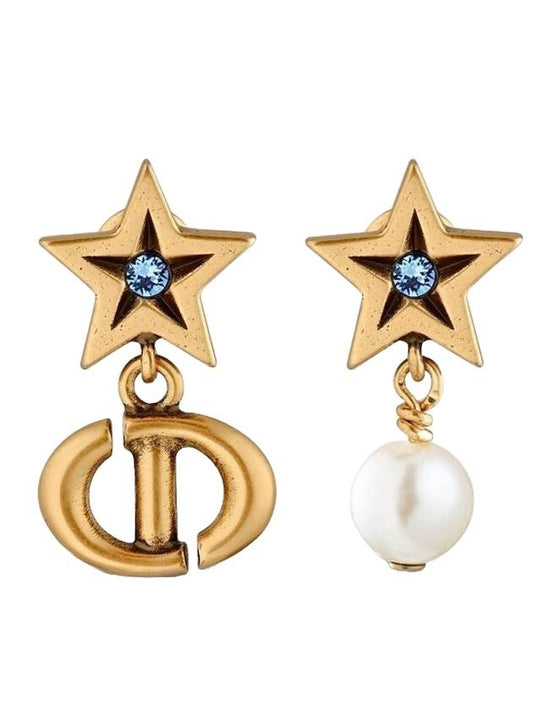 Lucky Charm Stud Crystal Pearl Earrings Gold - DIOR - BALAAN 1