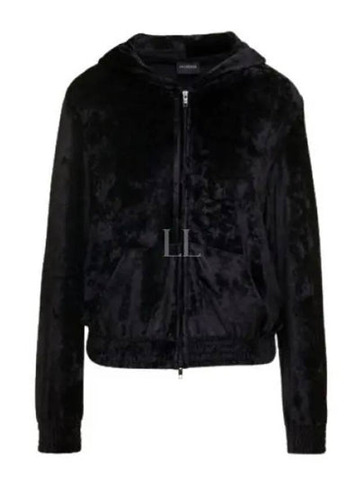 Women's BB Paris Strass Velvet  Zip-Up Hoodie Black - BALENCIAGA - BALAAN 2