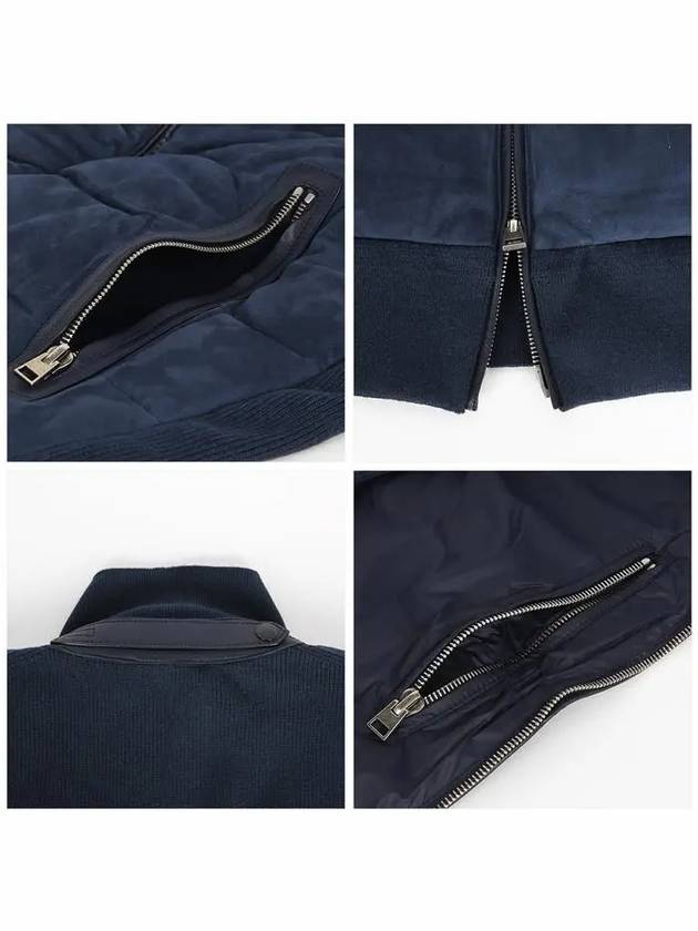 Front Zip  Down Suede Jacket Ink Blue - TOM FORD - BALAAN 7