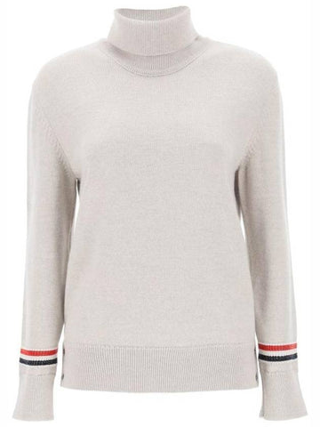 Women's Jersey Stitch Wool Turtleneck Beige - THOM BROWNE - BALAAN 1