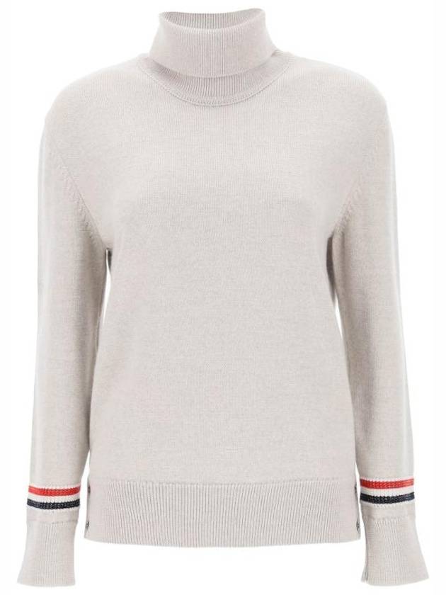 Women's Jersey Stitch Wool Turtleneck Beige - THOM BROWNE - BALAAN 1