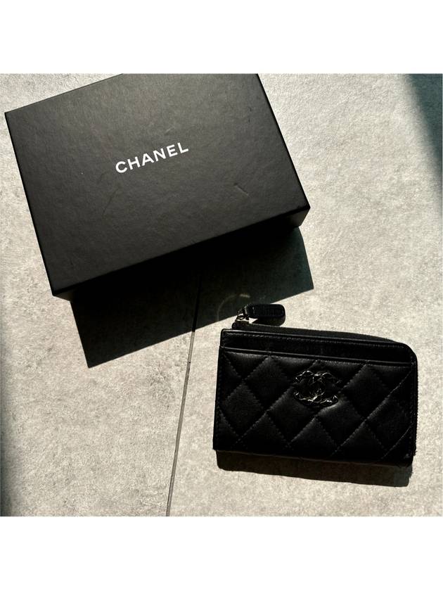 Chanel Lambskin Metal CC Logo Zipper Card Holder Coin Wallet Black - CHANEL - BALAAN 4