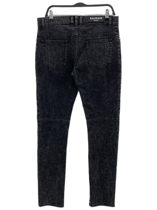 Men's Zipper Rib Slim Fit Biker Jeans Black - BALMAIN - BALAAN.