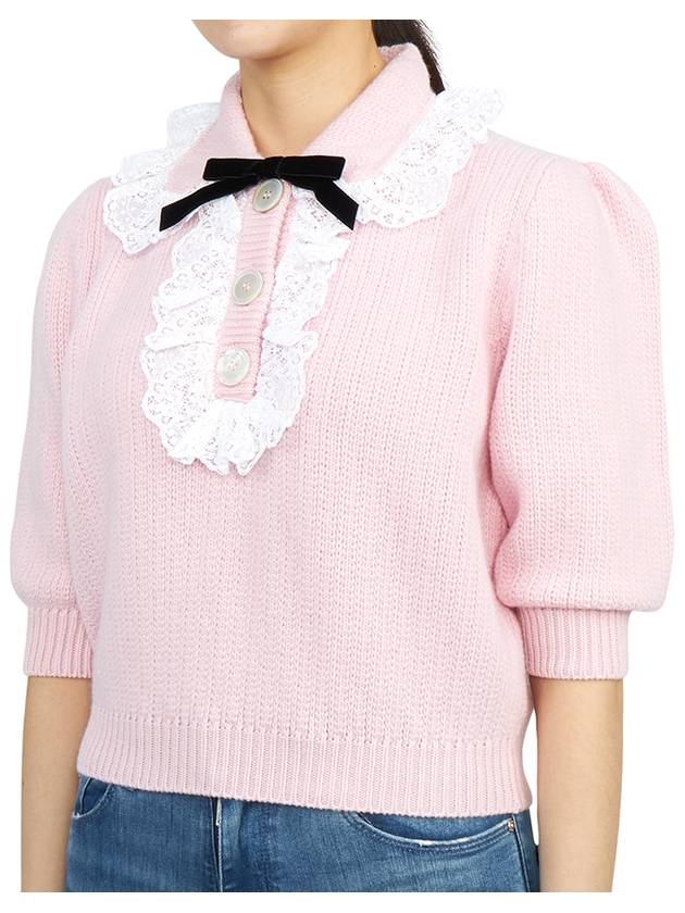 Wool Collar Short Sleeve Knit Top Pink - ALESSANDRA RICH - BALAAN 3