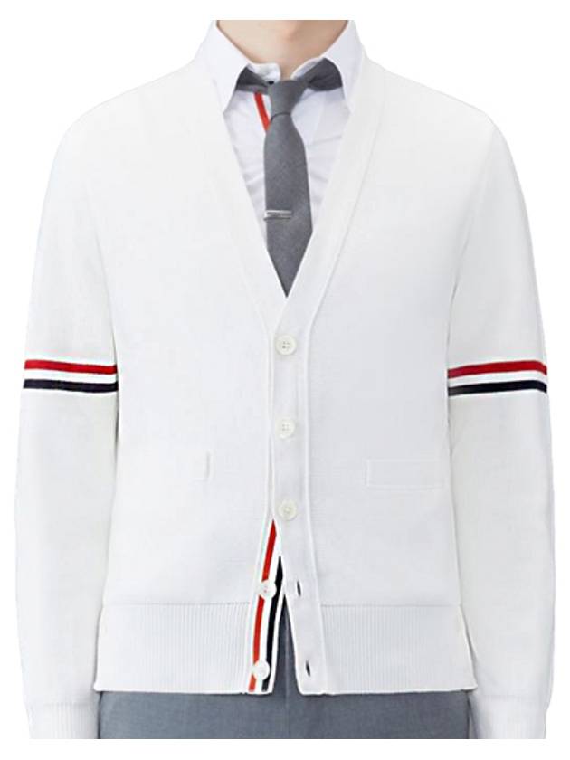 Milano Stitch Sprite Armband Cotton V-neck Cardigan White - THOM BROWNE - BALAAN 2