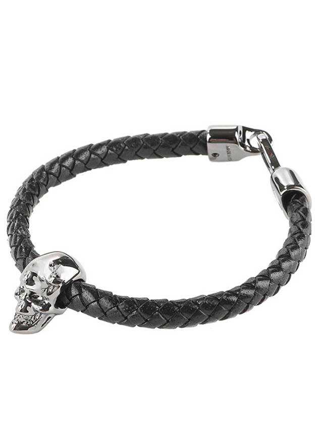 Men's Skull Leather Bracelet Black - ALEXANDER MCQUEEN - BALAAN.