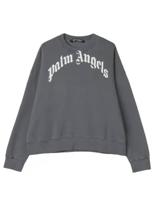 Curve Logo Sweatshirt Washed Black T Shirt - PALM ANGELS - BALAAN 1