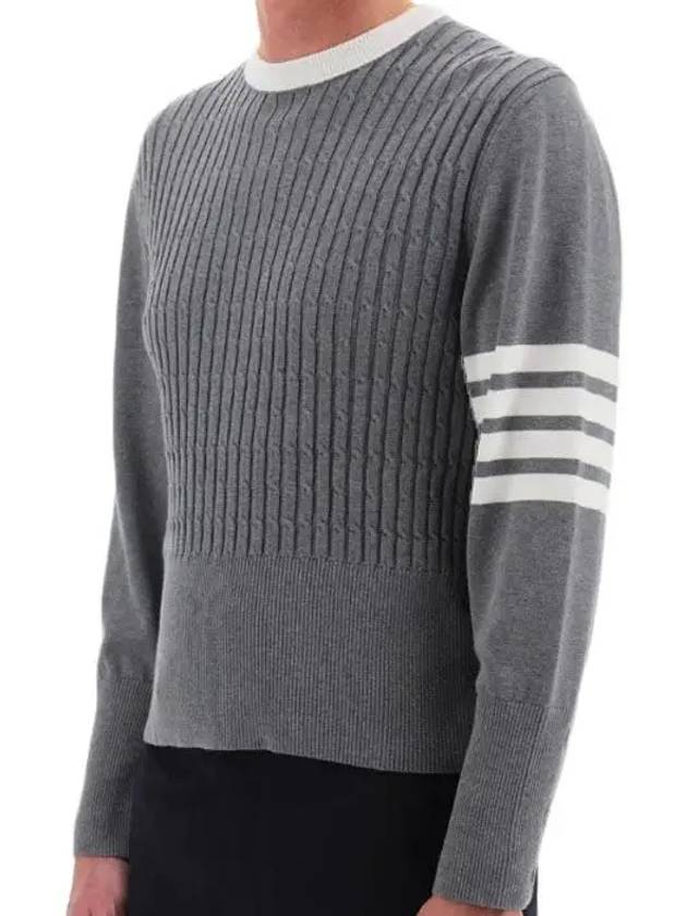 Classic 4-Bar Cable Cotton Knit Top Grey - THOM BROWNE - BALAAN 4