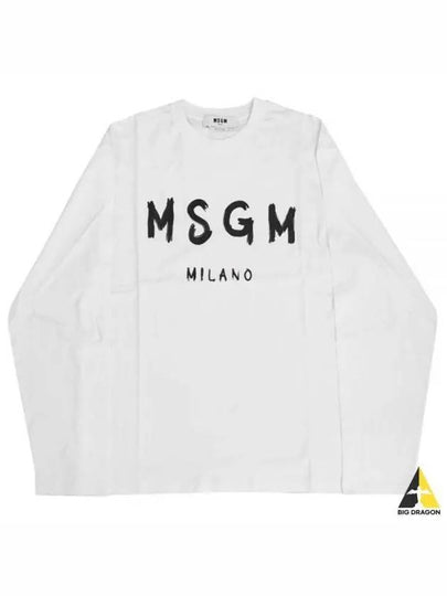 Milano Brushed Logo Long Sleeve T-Shirt White - MSGM - BALAAN 2