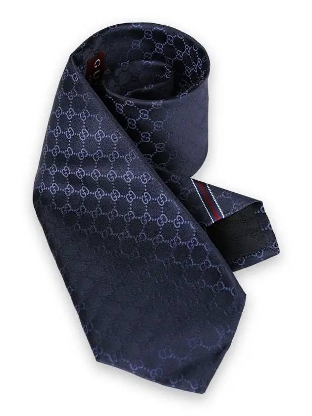 GG Pattern Silk Tie Navy - GUCCI - BALAAN 3