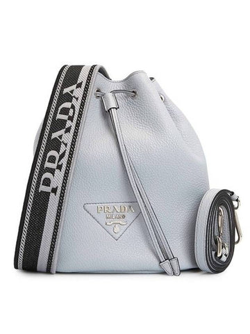 Logo Flo Leather Bucket Bag Cornflower Blue - PRADA - BALAAN 1