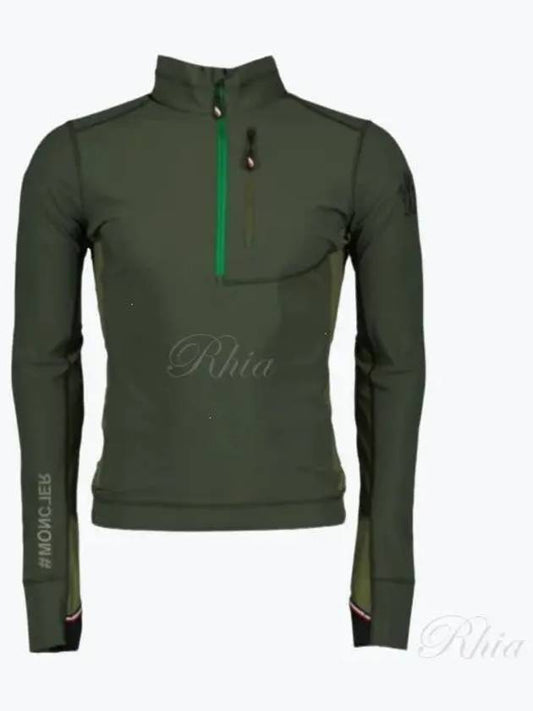 Zip-Up Long Sleeve T-Shirt Dark Green - MONCLER - BALAAN 2