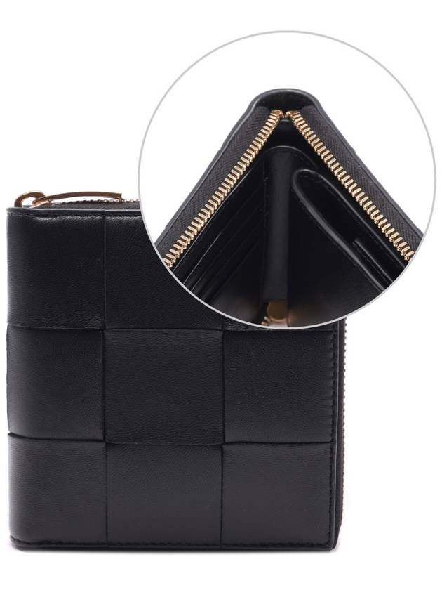 Cassette Compact Zip Around Small Leather Half Wallet Black - BOTTEGA VENETA - BALAAN 2