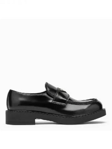 Triangular logo chocolate brushed leather loafers - PRADA - BALAAN 1