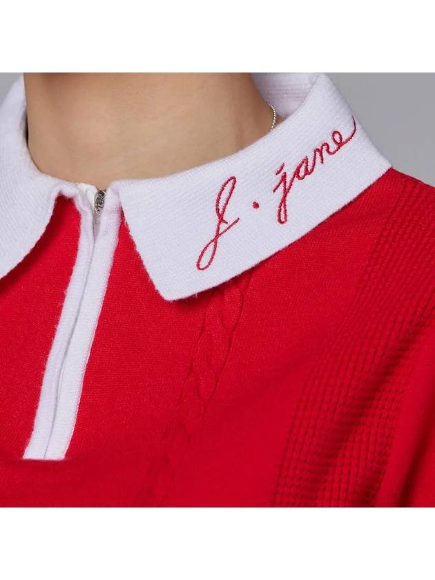 Golf Wear Puff Sleeve Collar Knit Red - J JANE - BALAAN 4