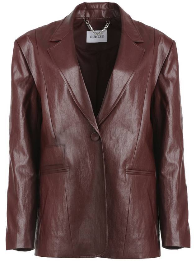 Classic One Button Oversized Faux Leather Jacket Red Brown - ILROZE - BALAAN 1