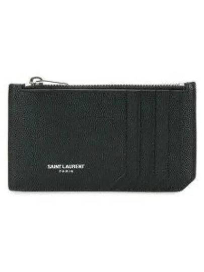 Leather Zipper Classic Fragment Card Wallet Black - SAINT LAURENT - BALAAN 2