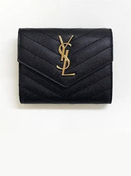 Matelasse Monogram Quilting Flap Half Wallet Black - SAINT LAURENT - BALAAN 2