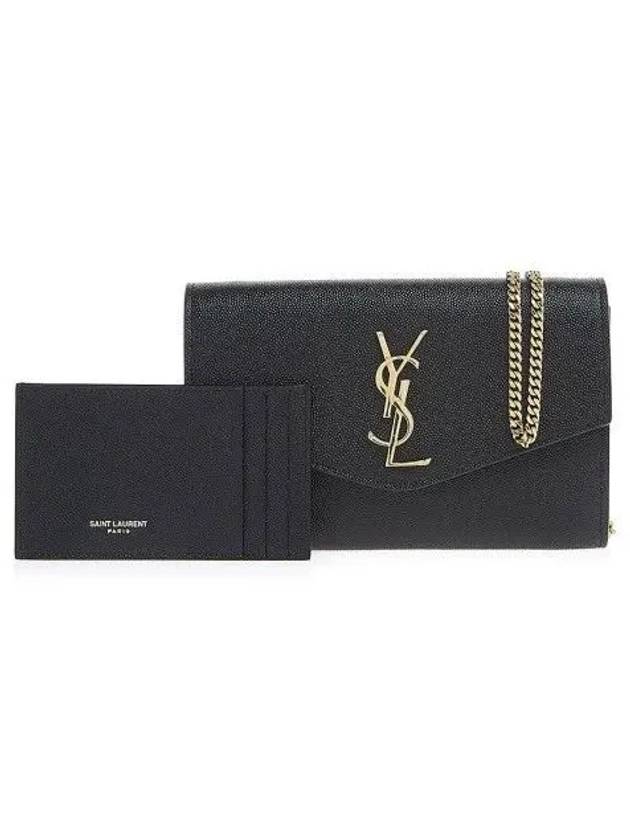 Monogram Uptown Chain Embossed Leather Long Wallet Black - SAINT LAURENT - BALAAN 3