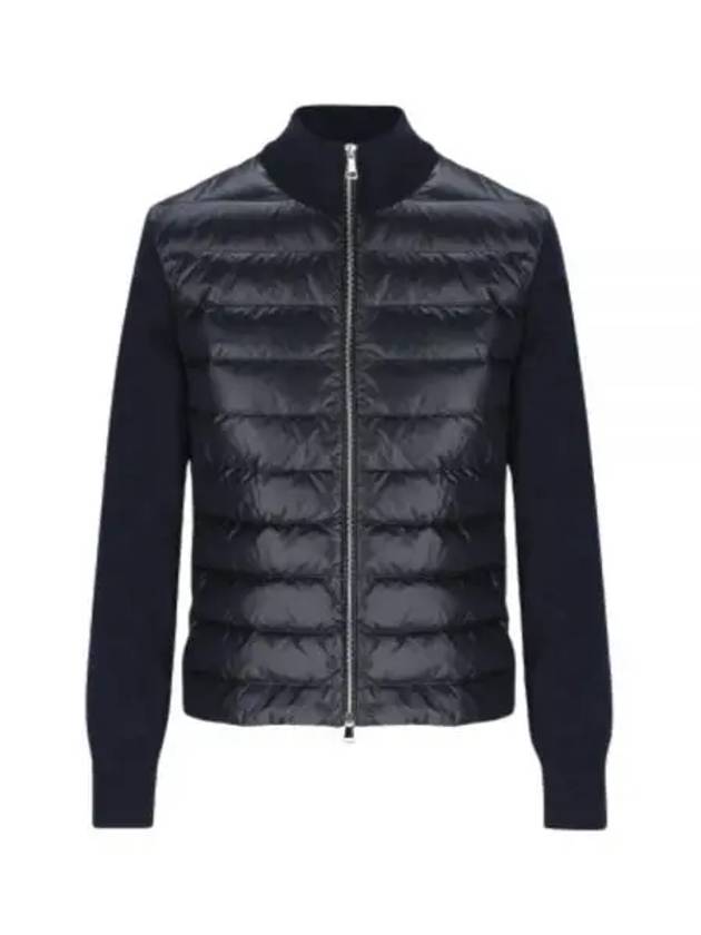 Logo Padded Wool Cardigan Navy - MONCLER - BALAAN 2