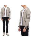 Men's Diagonal Armband Cashmere V-Neck Cardigan Beige - THOM BROWNE - BALAAN 2