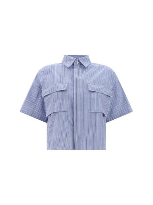 Thomas Mason Poplin Cotton Cropped Short Sleeve Shirt Light Blue - SACAI - BALAAN 1