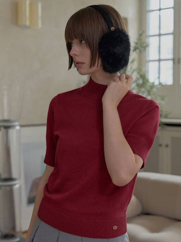 CASHMERE BLEND SHORT SLEEVE KNIT Cherry Red - PLAYBOO - BALAAN 1