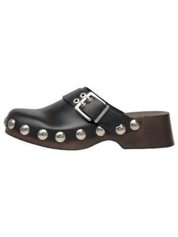 Studded Leather Mule Black Slippers - GANNI - BALAAN 1