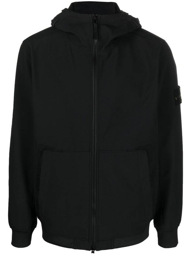 Men's Wappen Patch Softshell Zip Up Hoodie Black - STONE ISLAND - BALAAN 3