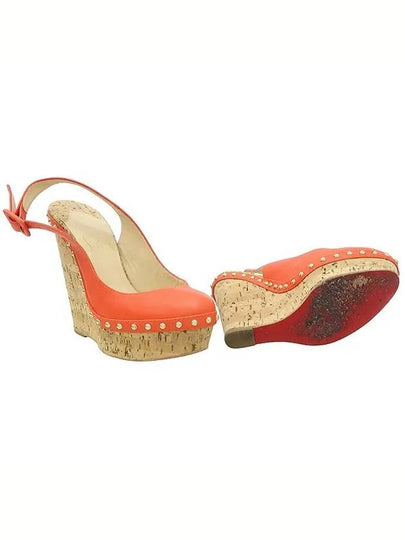 Orange color leather gold metal stud detail wedge slingback women s sandals - CHRISTIAN LOUBOUTIN - BALAAN 2