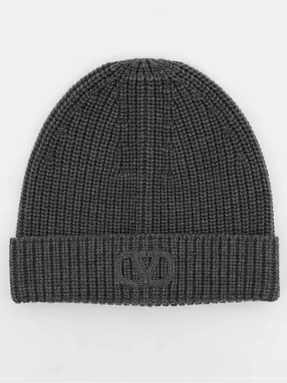 V Logo Signature Knit Beanie Grey - VALENTINO - BALAAN 2