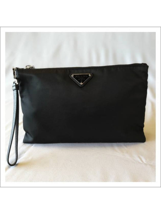 Re-Nylon and Saffiano Leather Clutch Bag Black - PRADA - BALAAN 2