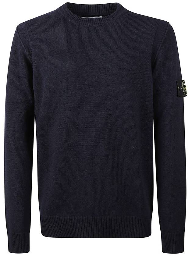 Logo Patch Lambswool Crewneck Knit Top Navy - STONE ISLAND - BALAAN 2