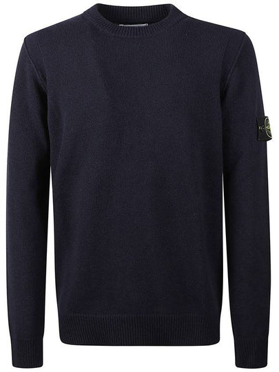 Logo Patch Lambswool Crewneck Knit Top Navy - STONE ISLAND - BALAAN 2