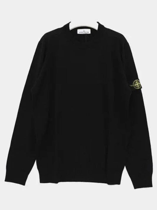 Regular Fit Crew Neck Wool Knit Top Black - STONE ISLAND - BALAAN 2